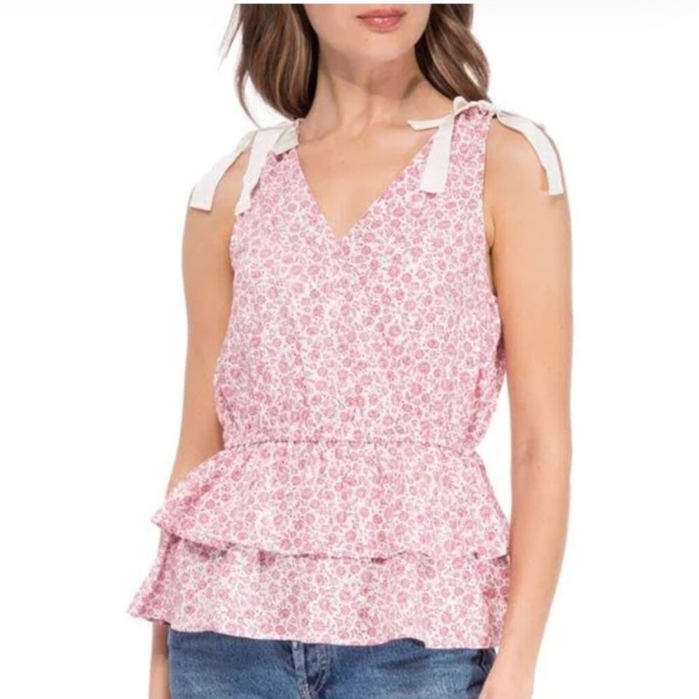 BOBEAU Floral Sleeveless Ruffle Peplum Blouse, Red/White 2X NWOT